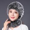 Hat Female Autumn Winter Trendy Versatile Rex Rabbit Hair Cycling Warm Ear Protection Fur Hat Scarf Set