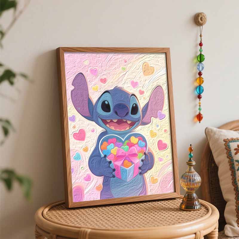 Disney Stitch Holding Heart Gift Painting by Numbers Hand Filled Drawing Art Kit Home Decor