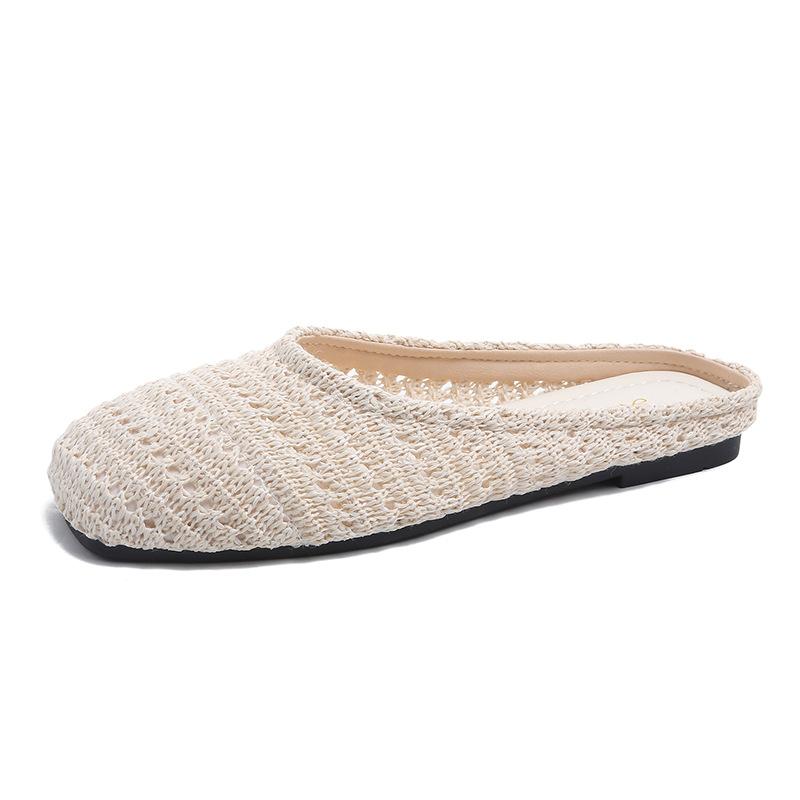 

French holiday woven bag head half slippers women s outer wear 2025 summer with skirt evening breeze hollow cool slippers women 35