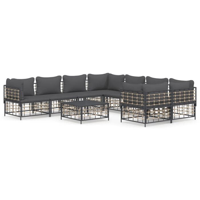 VidaXL Salon de jardin 9 pcs avec coussins anthracite résine tressée, ensemble de salon, ensemble de salon d'extérieur, 3186811