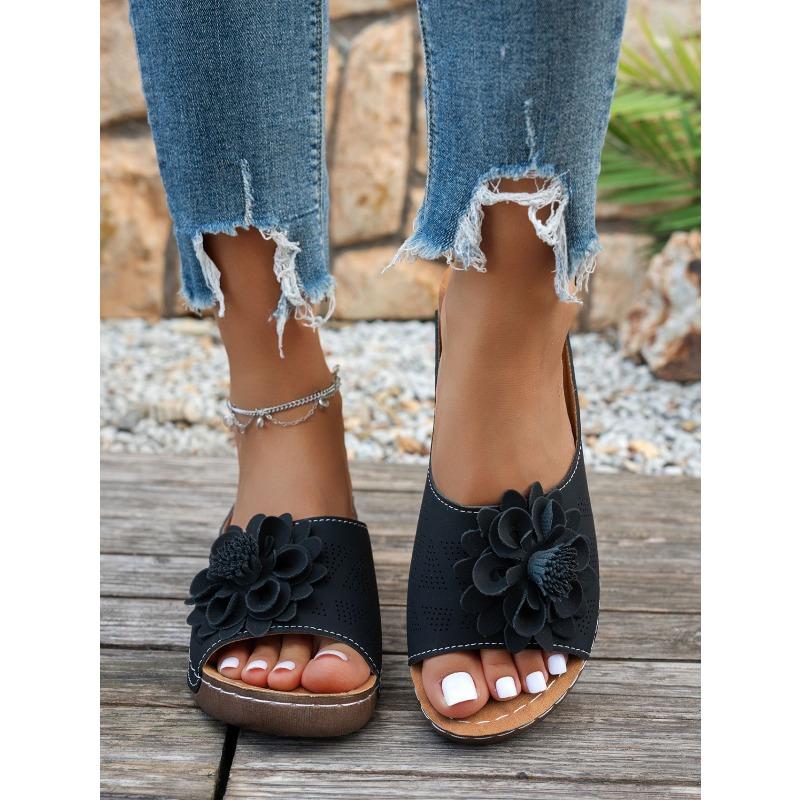 Wedge Slippers Women's Summer 2025 New Flower Cut-out Platform Plus Size Open-toe Sandals