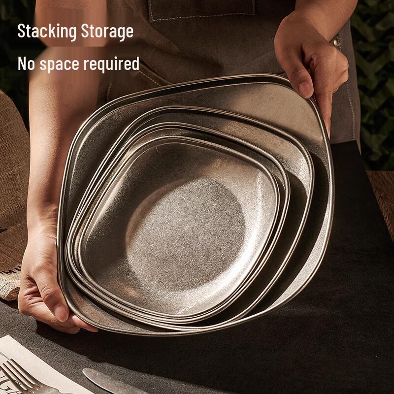 Retro Distressed Stainless Steel Serving Plate