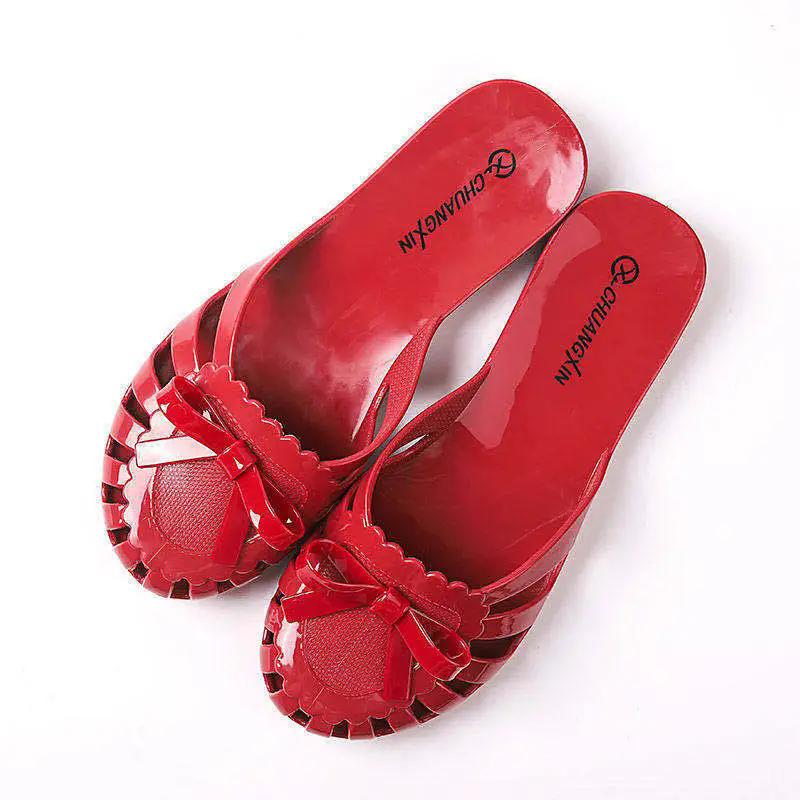 

WTEMPO Ажурные Дышащие Противоскользящие Повседневные Тапочки с Бантом с Закрытым Носком Женские Весенне-Летние Большого Размера Однотонные Сандалии 38