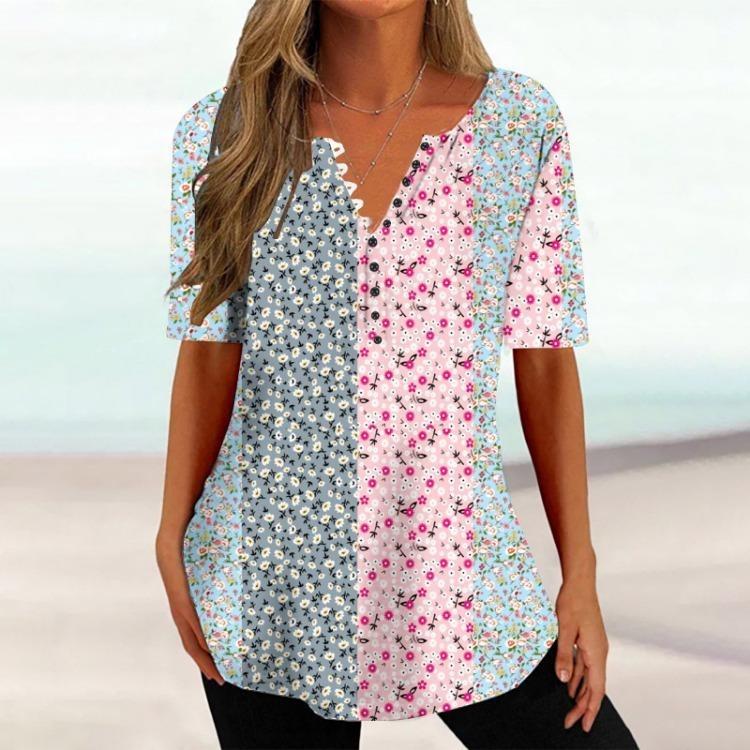Summer Printed Loose-Fitting Women Pullover Tee Tops S розовый