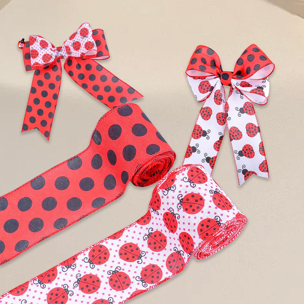 2.5" X 5.5Yard Ladybugs Ribbons Lady Bug Wire Edged Wrapping Ribbon Red Polka Dot Wired Edge Ribbon Red Dot Craft Ribbon