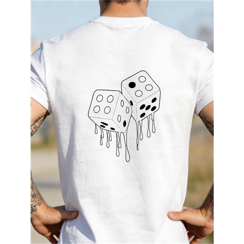 European sizes Men's Black & White Dice Print T- Shirt- Comfort Fit Crew Neck Short Sleeve, All- Season Casual Gaming Tee