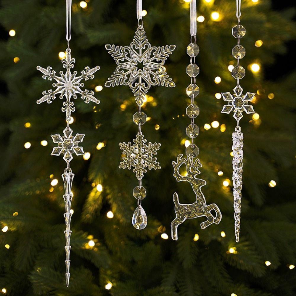 Transparent Acrylic Snowflake Pendant Decorations Icicle Ornaments Set  Wedding Decor