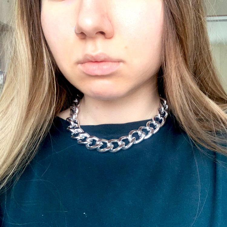 Punk style heavy metal chain necklace, stylish and simple hip hop NK thick side chain necklace