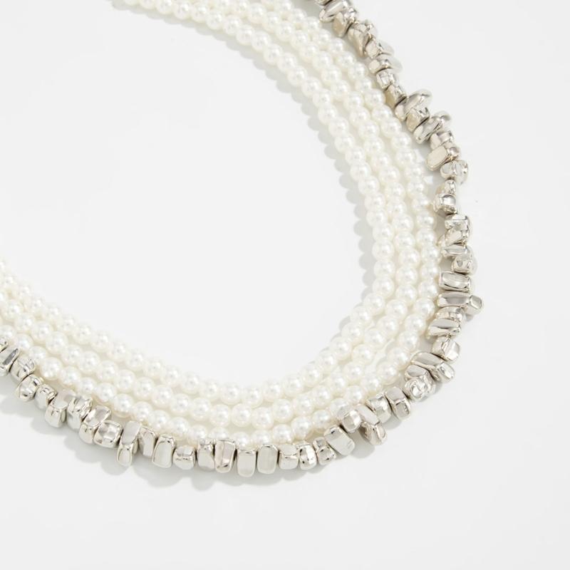 Double Layer Geometric Designs Collar Necklace with Imitation Pearls for Women Trendy Neckchain Fashion Jewelry