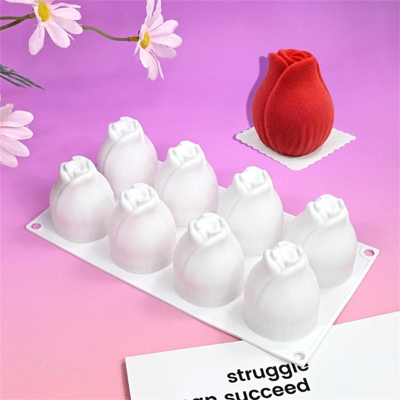 Flexible Rose Buds Silicone Molds 8 Cavity For Bakery Kitchen Use Mousse Cakes Chocolate Dessert Making Mould