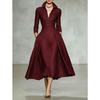 Damen Mode Elegant Taille Enger Umlegekragen Langarm Midi Freizeitkleid