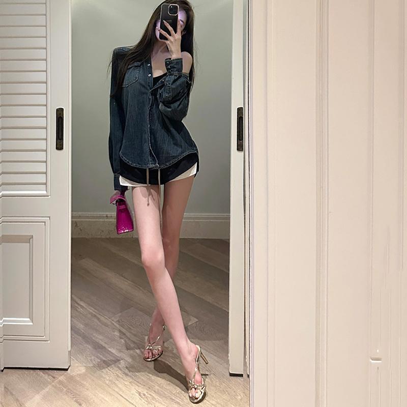 2025 Summer New Thin Strap Gold Sandals Women's White and Thin Open-toed Thin Heel One-word Buckle High Heels Summer