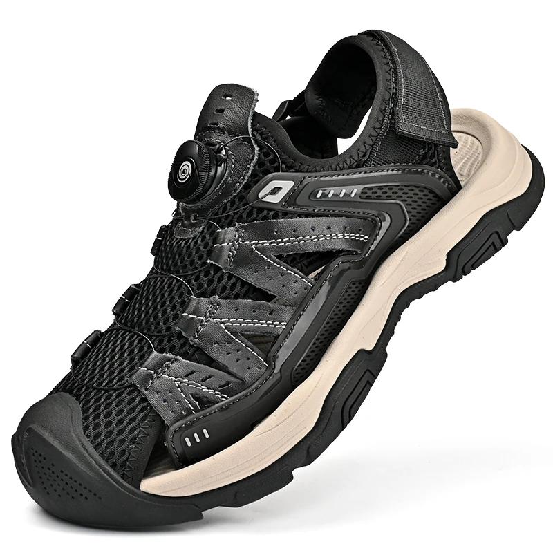 Fashion New Summer Mens Casual Shoes Genuine Leather Outdoor Breathable High Quality Sandals Fashion Walking Sport Shoe for Men Sneakers