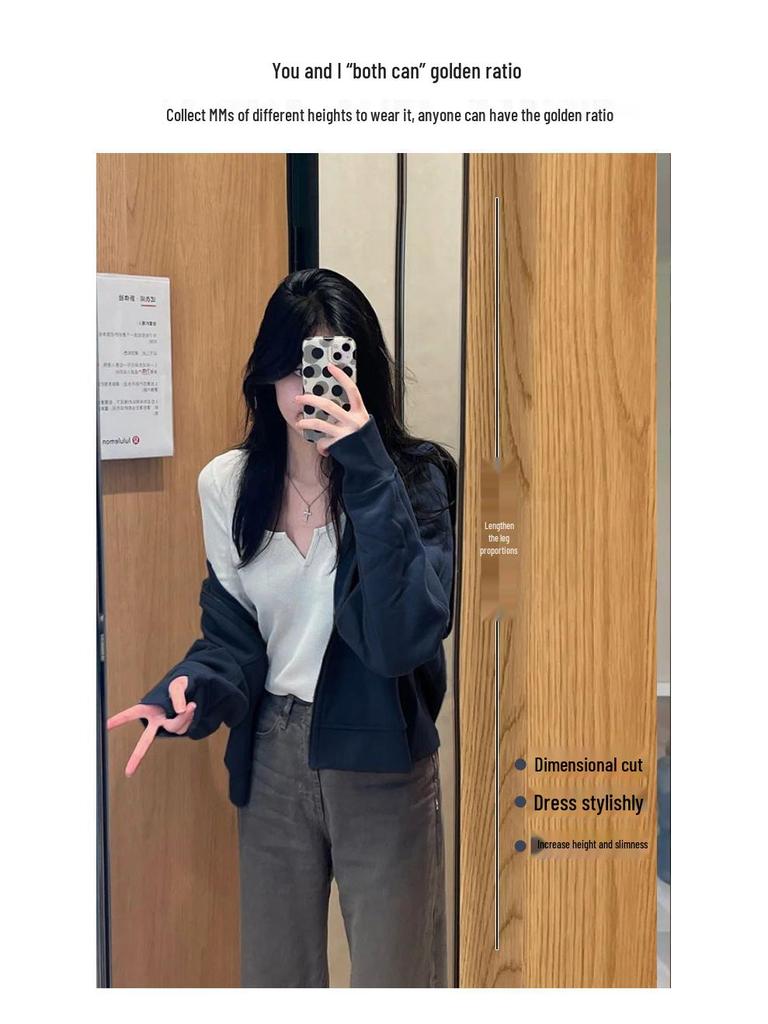 Women's Trendy Hooded Zip-Up Sweatshirt - Petite, Lightweight, Casual Cardigan for Spring and Autumn