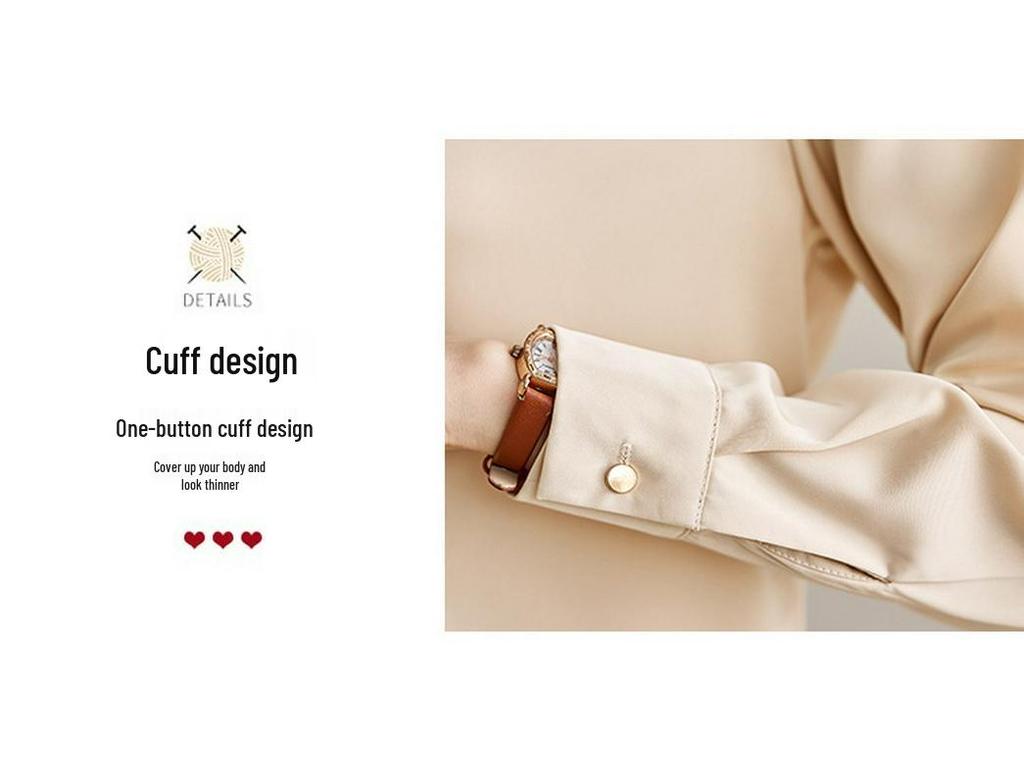 Women's Chic Early Spring Glossy Satin Long-Sleeve Shirt - Fashionable High-End Office Wear