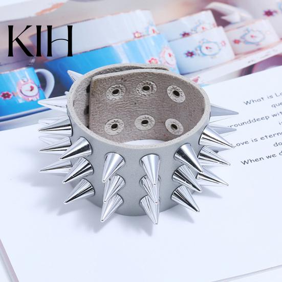 Punk Men Women Faux Leather Multiple Spikes Bracelet Bangle Jewelry Wrist Decor