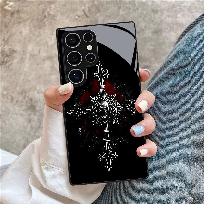 Gothic stijl schedel glazen telefoonhoes geschikt voor Samsung Galaxy S26 S25 S24 S23 S22 S20 FE/Ultra/Plus stofdicht en schokbestendig