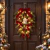 Holiday Wreath with Red Berries Christmas Teardrop Swag LED Lights Artificial PE Pine Hanging Decoration Lighted Door Bow Pinecones for Front