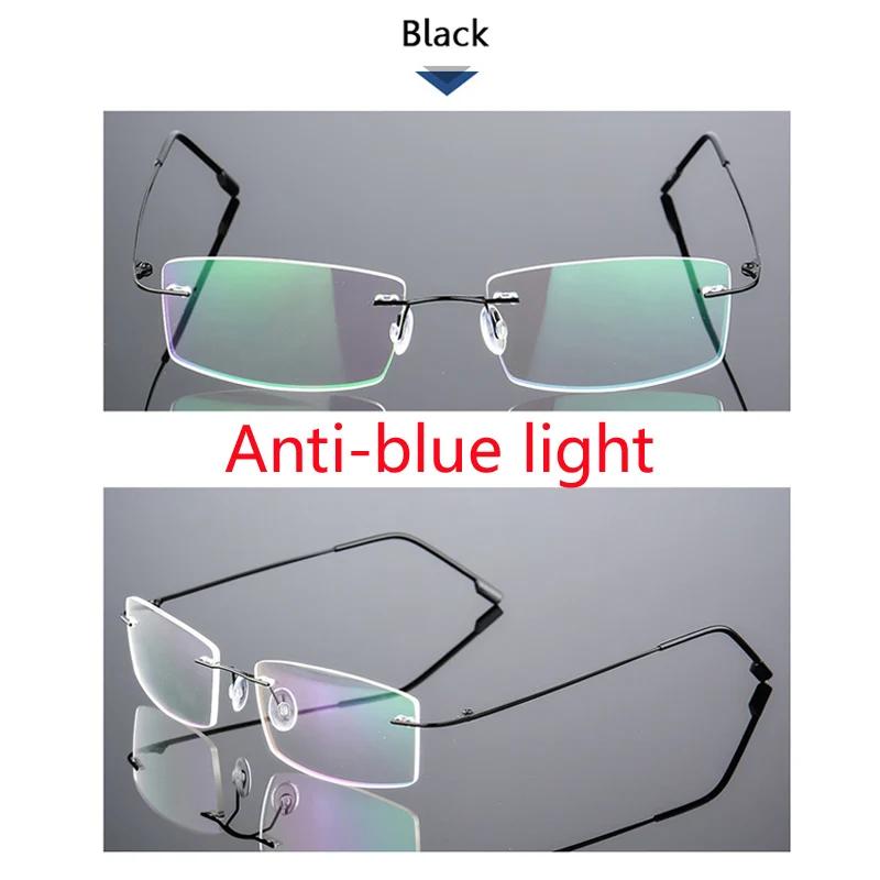 Customize Coating Frameless Myopia Glasses Anti Blue Light Prescription Computer Eyeglasses 0 -0.5 -1 -1.5 -2 -2.5 -3 -4 -5 -6