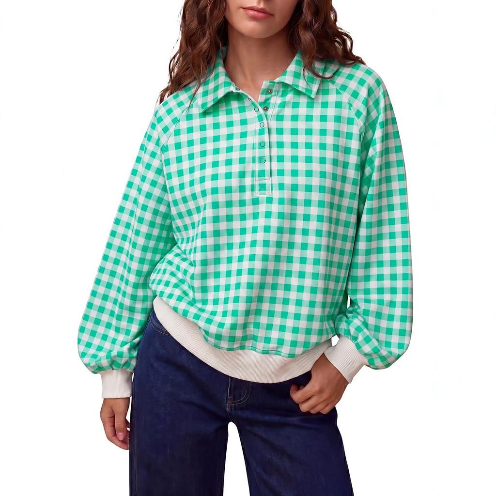 Maglione a collo alto a quadri in misto cotone da donna a maniche lunghe, stile casual autunnale