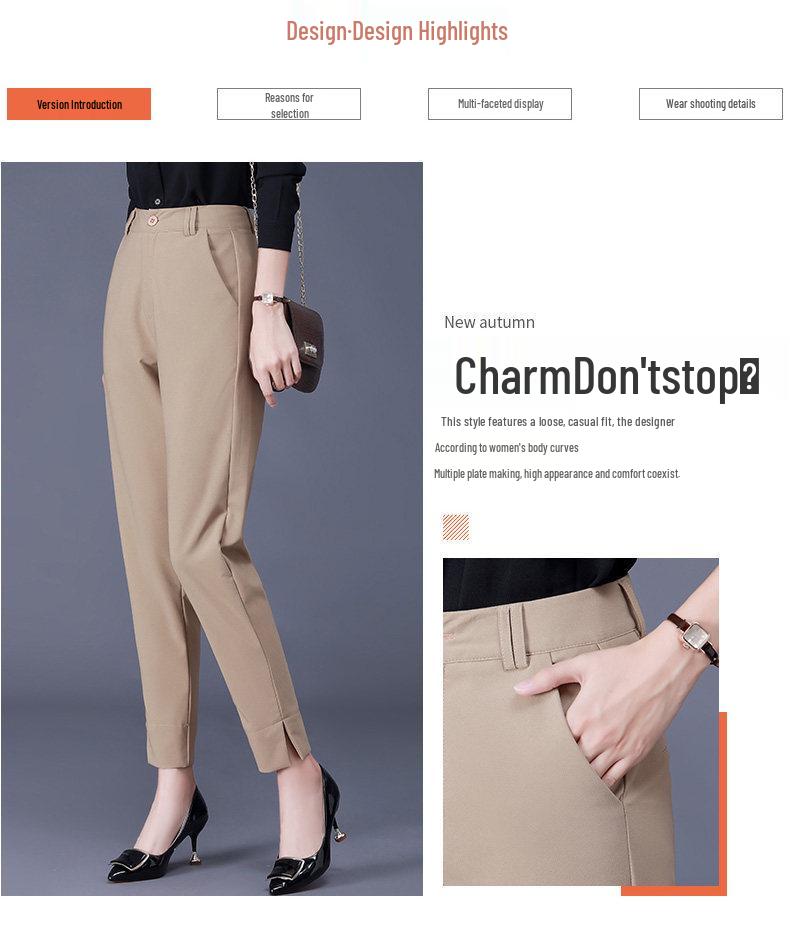 Women's High-Waisted Slim Khaki Pants - Plus Size, Straight Fit, Casual for Spring & Autumn, Middle-Aged