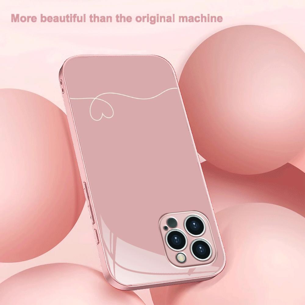 Pink Lined Minimalist Glass Phone Case Suitable for iPhone 17 16 15 14 13 12 11 Pro/Max/Plus Anti Drop and Shockproof