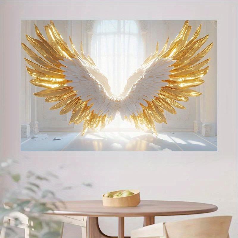 1 luxuriöser gold-weißer Engelsflügel Fotografie Hintergrundtuch - Geburtstag, Hochzeit - strapazierfähiges Polyester