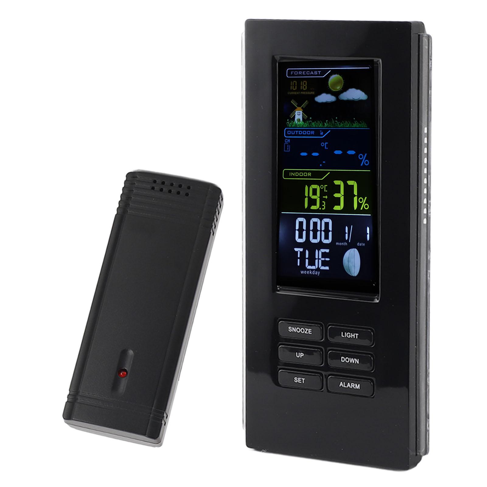 

Wireless Weather Forecast Station Indoor Outdoor Thermometer Hygrometer Color Display Digital Temperature Humidity Monitor Alarm Clock Backlight