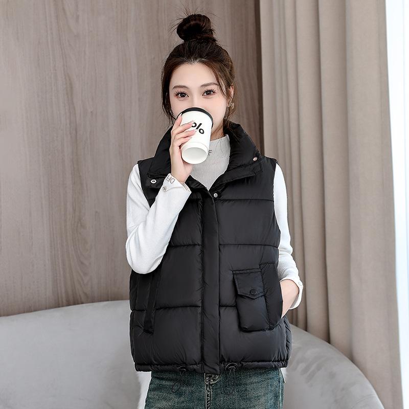 Stand-up Collar Down Cotton Vest Women's Drawstring Autumn and Winter New Loose Thickened Sleeveless Vest Jacket