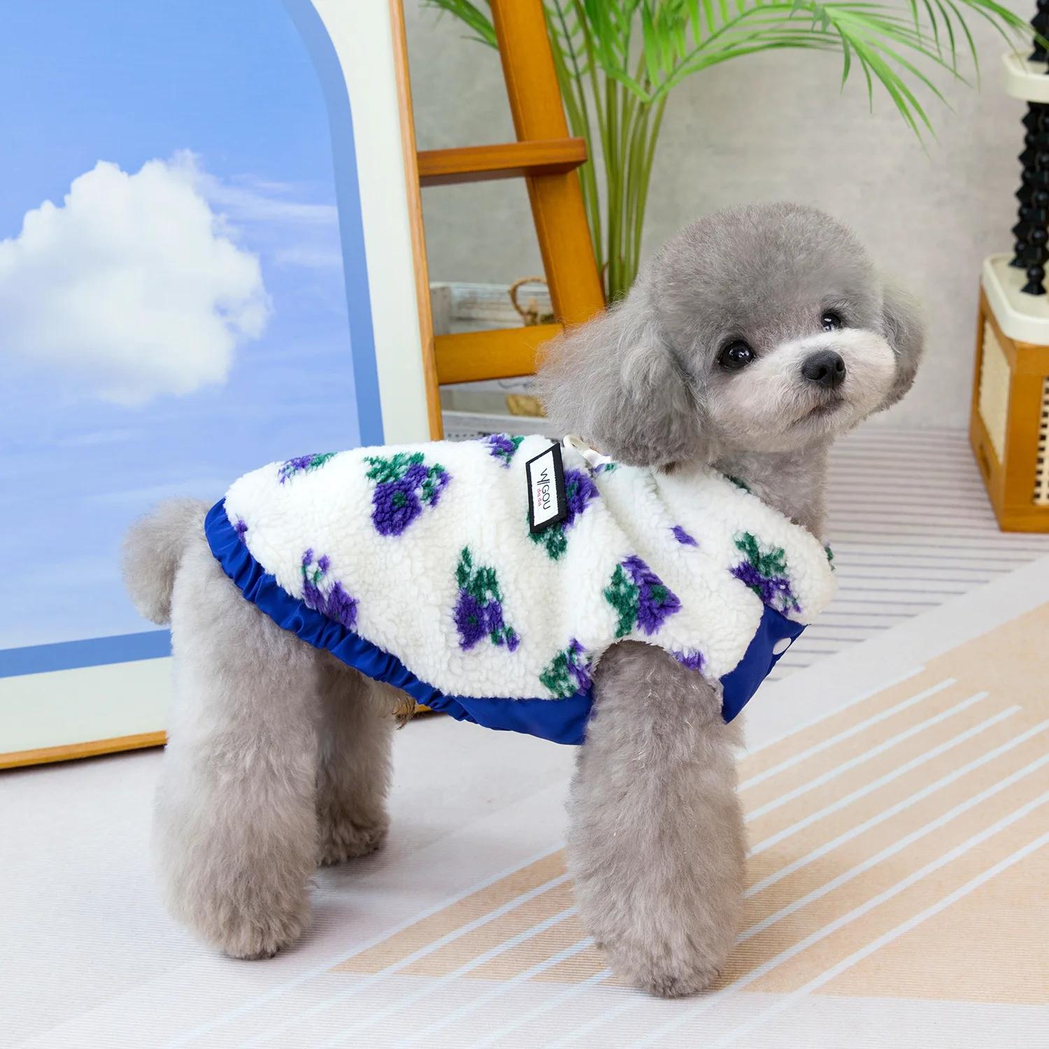 

Пальто из овечьей шерсти с цветочным принтом для домашних животных, осень/зима, новая одежда для плюшевых кошек, деревенская майка, одежда для собак маленьких собак XXL