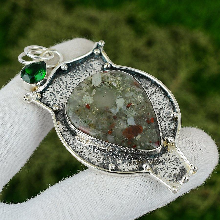 

Tabu Jasper Stone Diopside 925 Silver Daughter Bezel Handmade Wedding Pendant