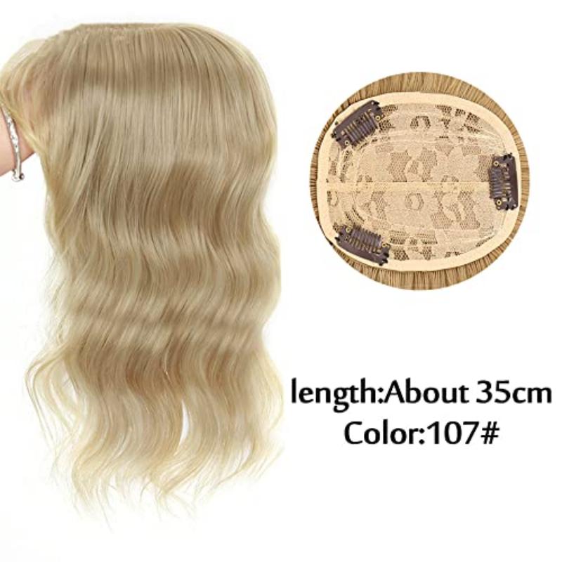 Body Wavy/Curly Hair Topper With Air Bangs For Women,Synthetic Hairpiece Clip in Hair Extension Add Volume Wig for Covering White Hair Hair Loss