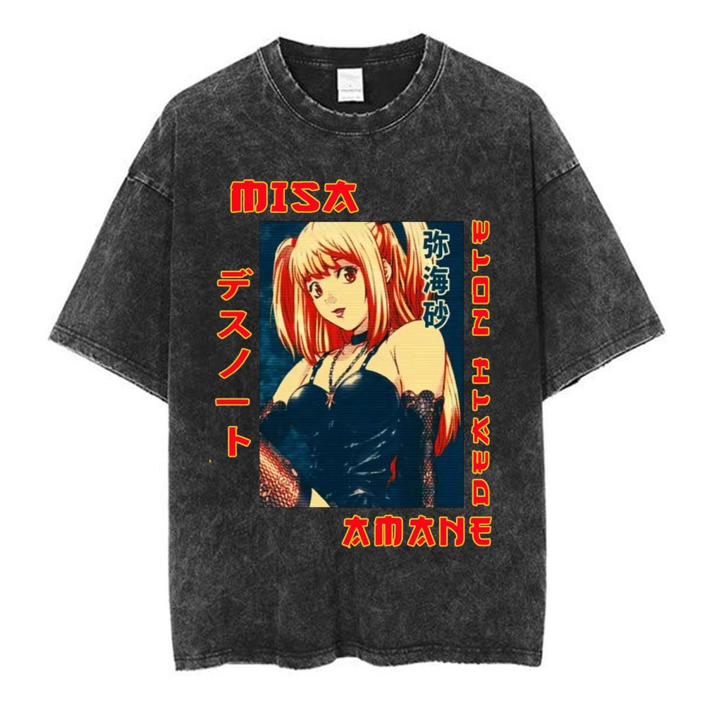Vintage Washed Anime Death Note Manga Logo Graphic T-shirt Men Women Printed Tee Summer Casual Fashion Clothing Tops High Quality Streetwear