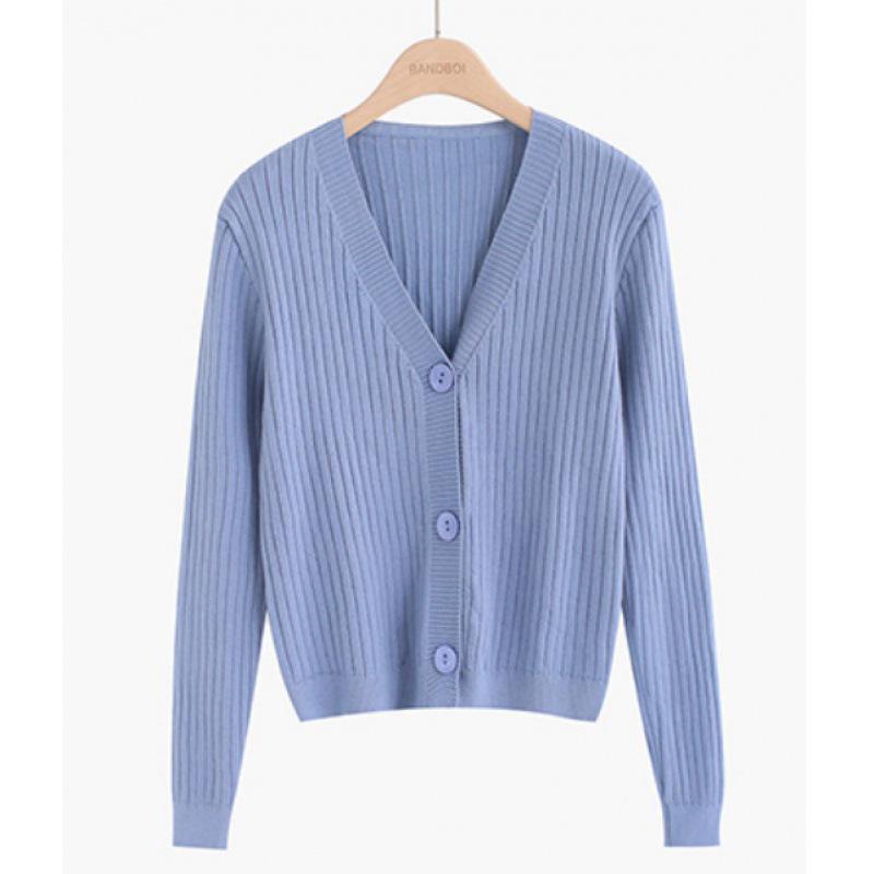 V-Neck Knitted Cardigan: Retro Hong Kong Style Sweater for Spring & Autumn, Long Sleeve Short Jacket for Women