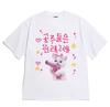 Korean Style Versatile Fashion Retro Cute Cat with Pink Gun T-Shirt Korean Text Graphic Casual Short Sleeve Tee White Oversized