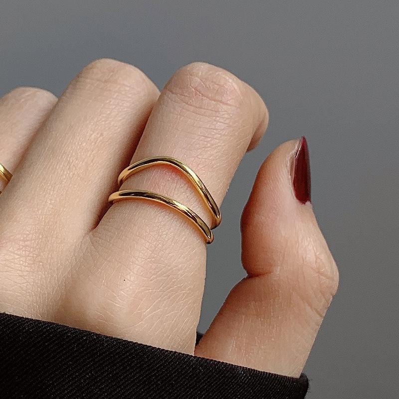 VENTFILLE CopperCreative Glossy Round Bead Ring Retro Exquisite Geometric Personality Opening Party Jewelry