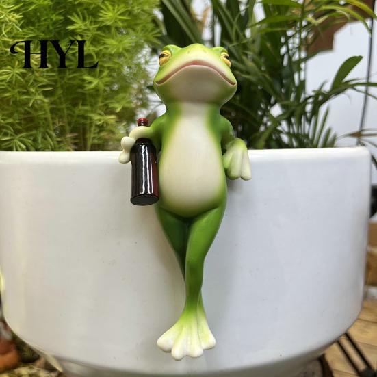 Charming Frog Yard Decor Miniature Figurine Planter Decoration Resin Flower Pot Hugger Plant Garden Statue for Edge Fairy Ornament