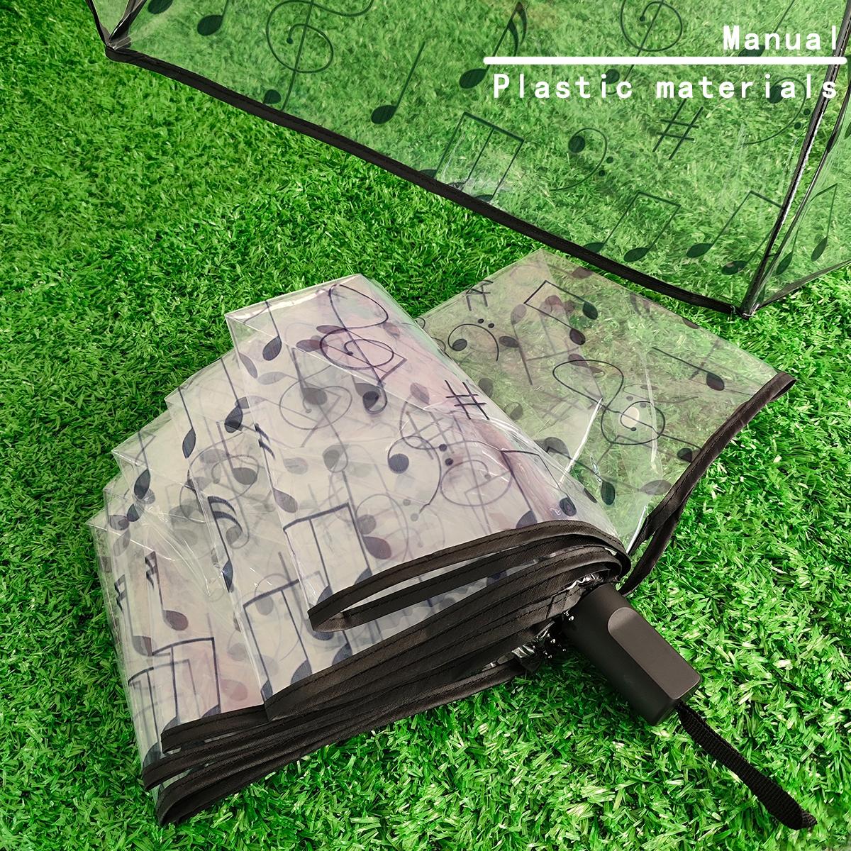 

1 шт. Прозрачный зонт с узором из нот, материал ПВХ, автоматический и ручной, портативный зонт, подходит для путешествий и рабочей одежды 8K