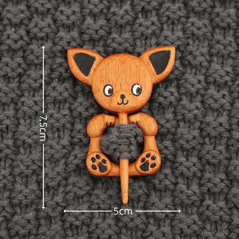Wooden Brooch Cartoon Cute Cat Fox Dog Animal Pattern Diy Craft Badge Funny Pin Shawl Scarf Brooch Clothing Accessory