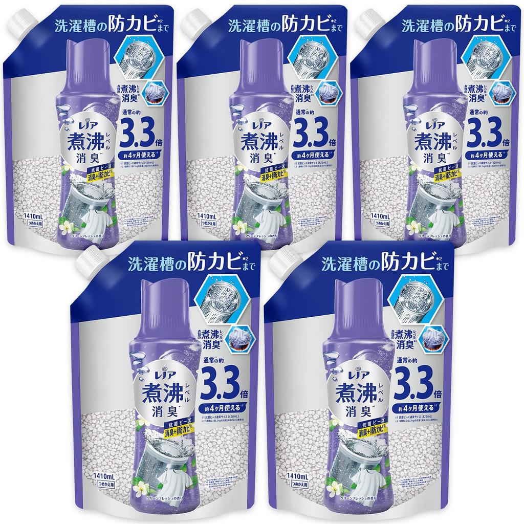 Lenor Super Deodorizing Boiling Level Deodorizing Antibacterial Beads Deodorizing Mildew Resistant Clean Fresh Refill X 5 Bags + 1,410mL [Large