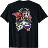 Messy Bun Hair Russian Soccer Girl Russia Jersey Sport Flag T-Shirt(1)