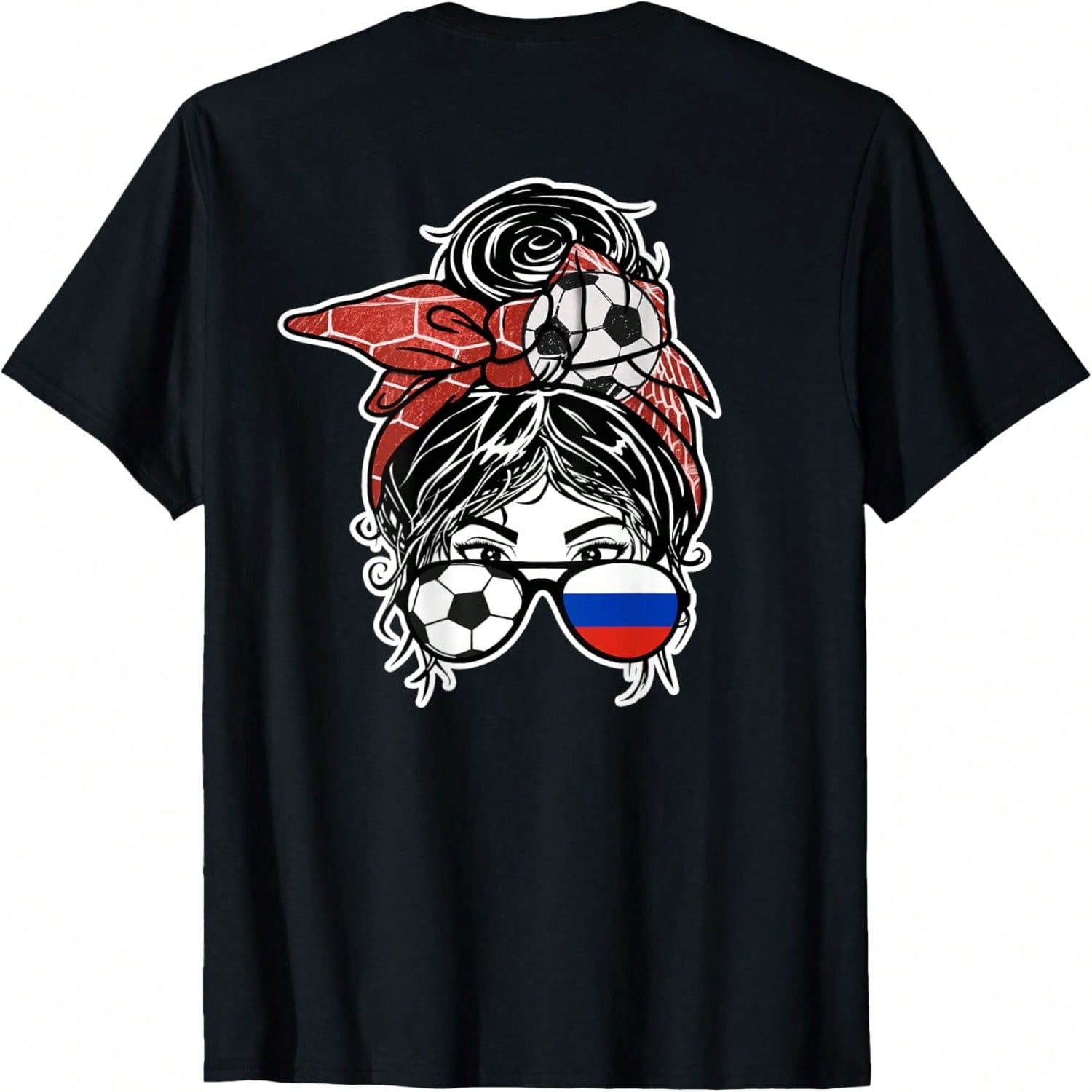 Messy Bun Hair Russian Soccer Girl Russia Jersey Sport Flag T-Shirt(1) S