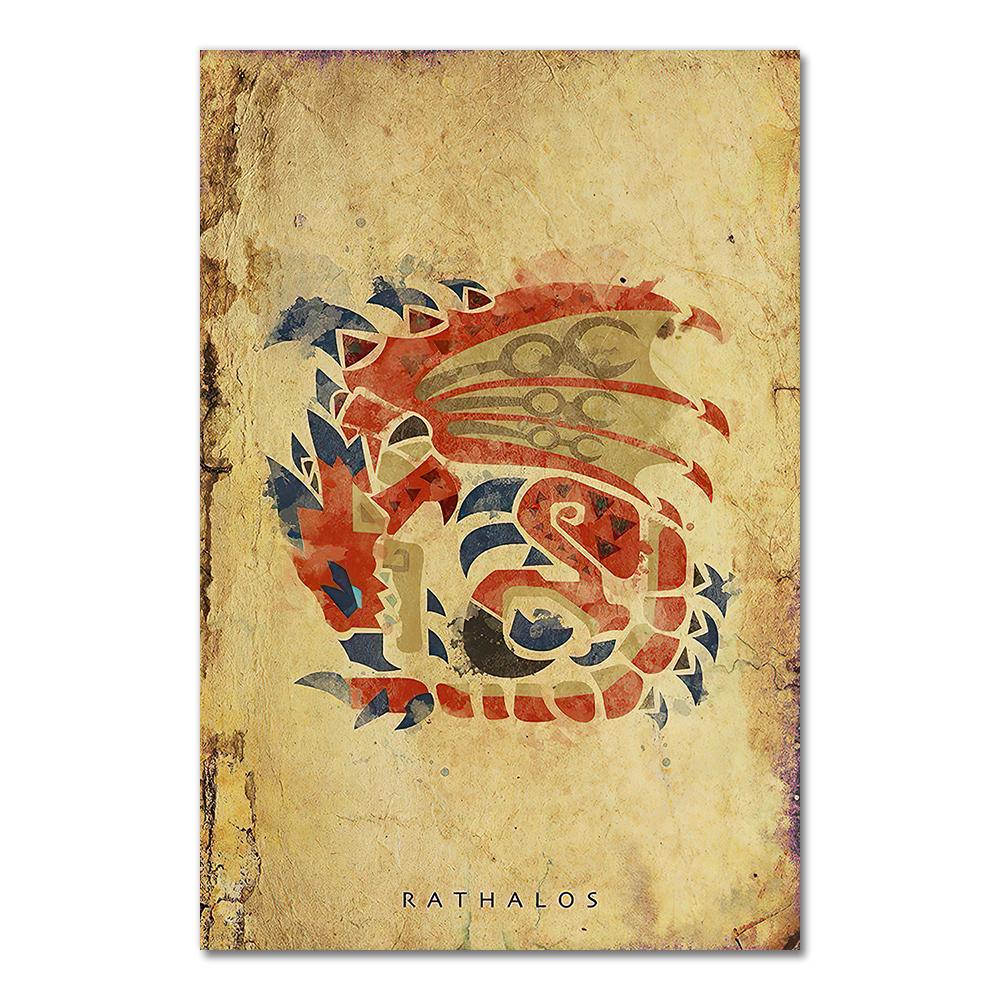 Monster Hunter Poster Hanging Painting Japanese-Style Game Animated Cafe Canvas Painting Wall Pictures for Living Room Art