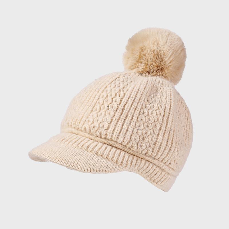 Rabbit Fur Warm Baseball Cap Women's Autumn Winter Velvet Ear Protection Knitted Cap Pullover Wool Cap