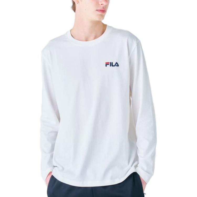 FILA Solid Color Crew Neck Pullover Long Sleeve T-Shirt Men Tops White FS2RLF1101X-OWH