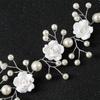 Bridal White Flower Headband Soft Ceramic Rose Headdress Pearls Hair Vine for Banquet Wedding Masquerade