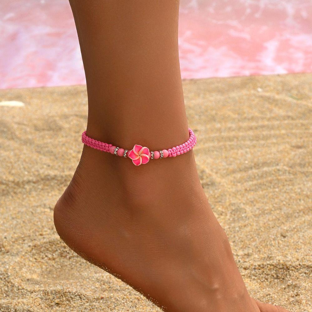 Beads Flower Bracelet Boho Bohemian Beach Jewelry Polymer Clay Braid Rope Bracelet  Party Jewelry