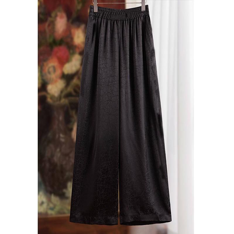 

023 Black Rayon Jacquard Elastic Waist Straight-Leg Pants in Sizes S-XXL, No Returns! XXL чёрный