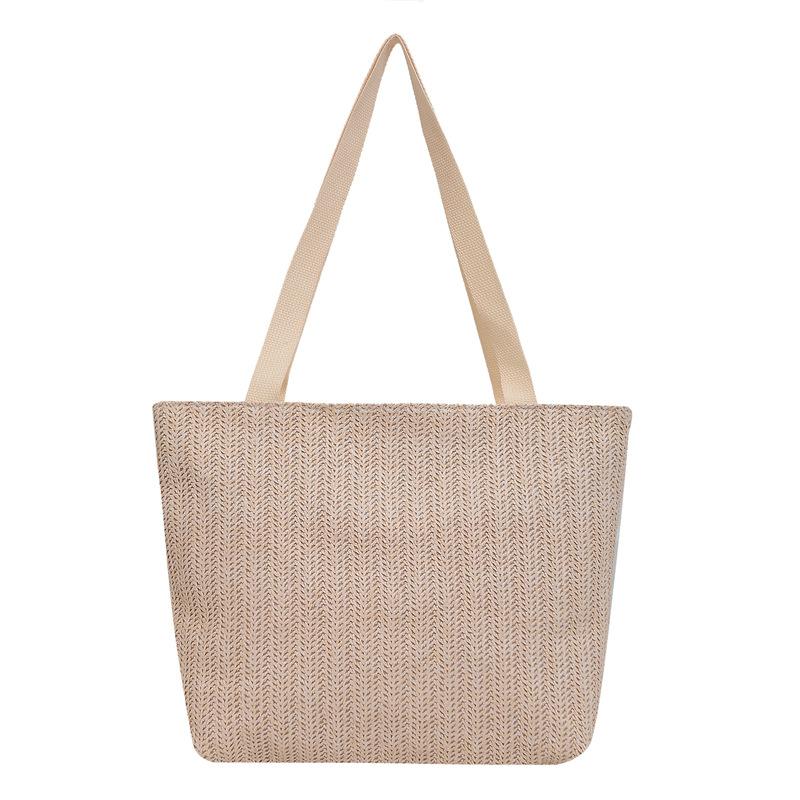 Simple Solid Color Large Capacity Woven Straw Shoulder Tote Bag For Women Daily Use