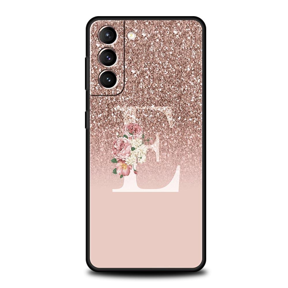 Letter Pink Shiny Phone Case For Samsung Galaxy S26 Ultra S25 Plus S24 FE S23 S22 5G S21 S20 Cover Black Soft